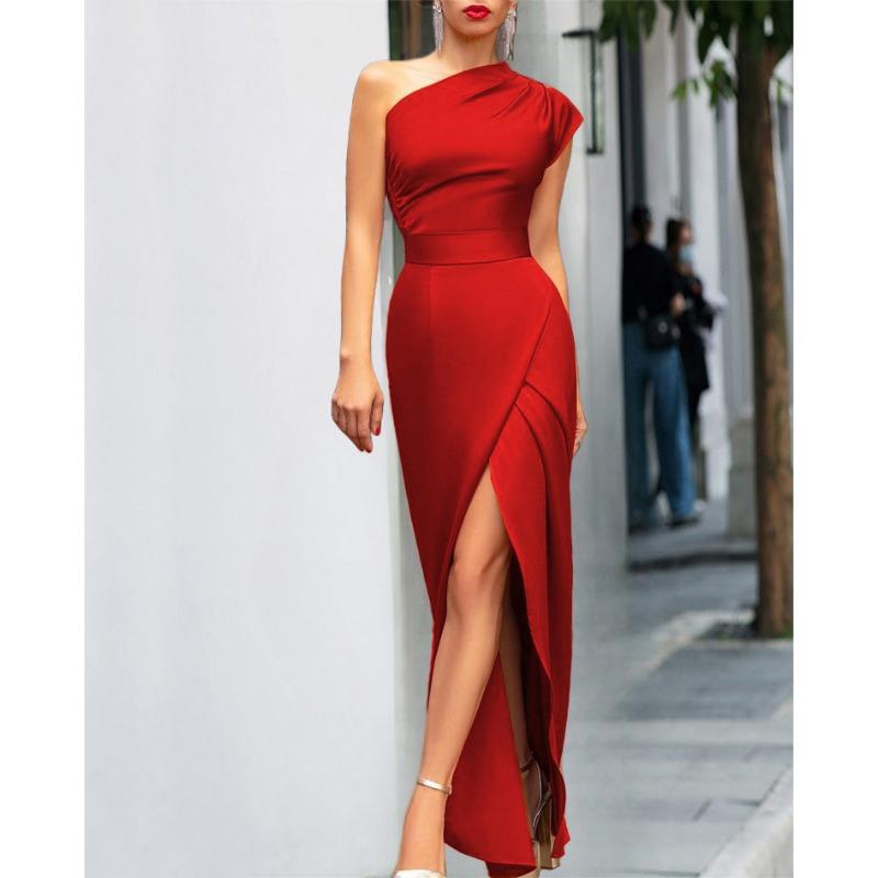 New women's clothing single shoulder high waist front split temperament dress hot dress dress