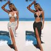 Women's European & American Sexy Solid Color Bikini Swimwear Four-Piece Set