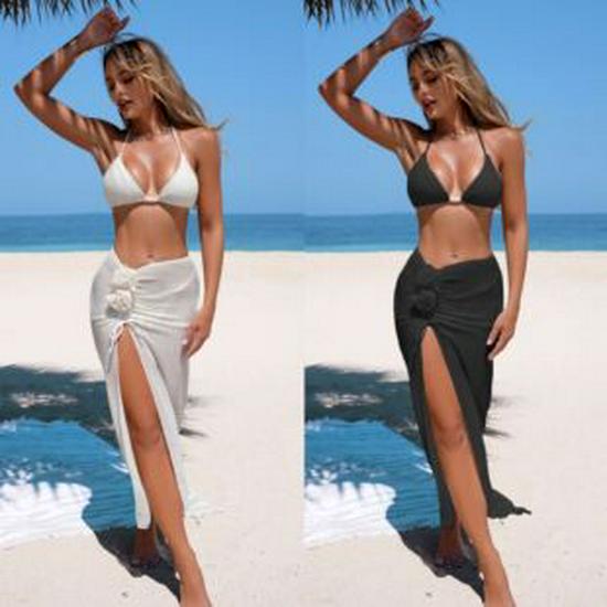 Women's European & American Sexy Solid Color Bikini Swimwear Four-Piece Set