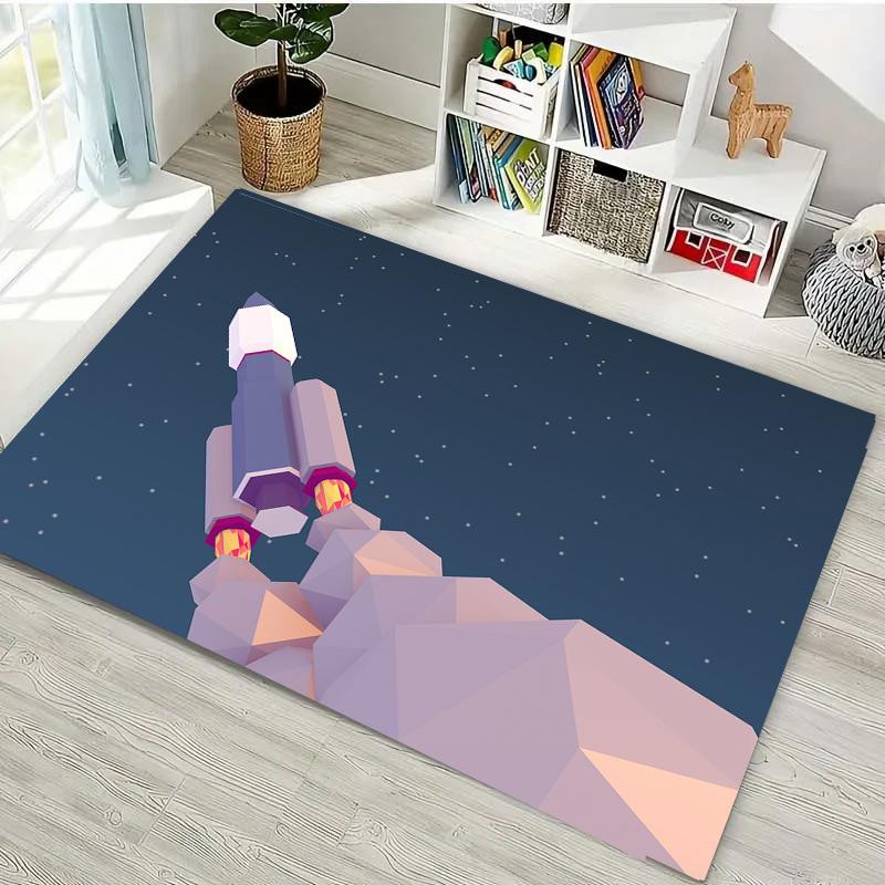 Modern Cartoon Space Rocket Carpet For Living Room Decoration Rug Porch  kids Bedroom Sofa Table Non-slip Floor Mat Home Doormat