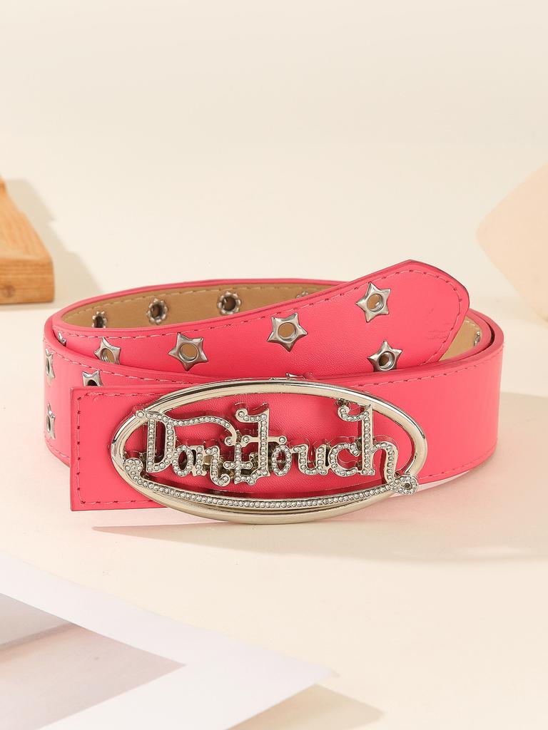 Punk Pu Belt With Letter Design Alloy Buckle And Water Diamond Decor Casual For