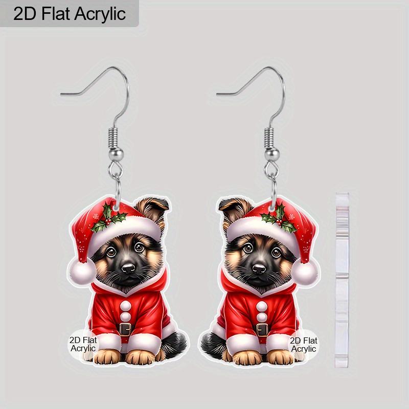 2D Flat Christmas Cartoon Christmas Costumes Hat Dog Double-sided Pattern Earrings Jewelry Gift for Women Female