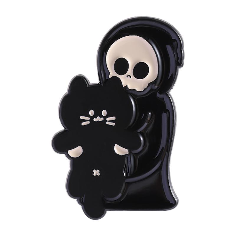 White Ghost With Cat Enamel Pins Spooky Pumpkin Skull Boo Kitten Halloween Brooches Lapel Badge Jewelry Gifts for Friends