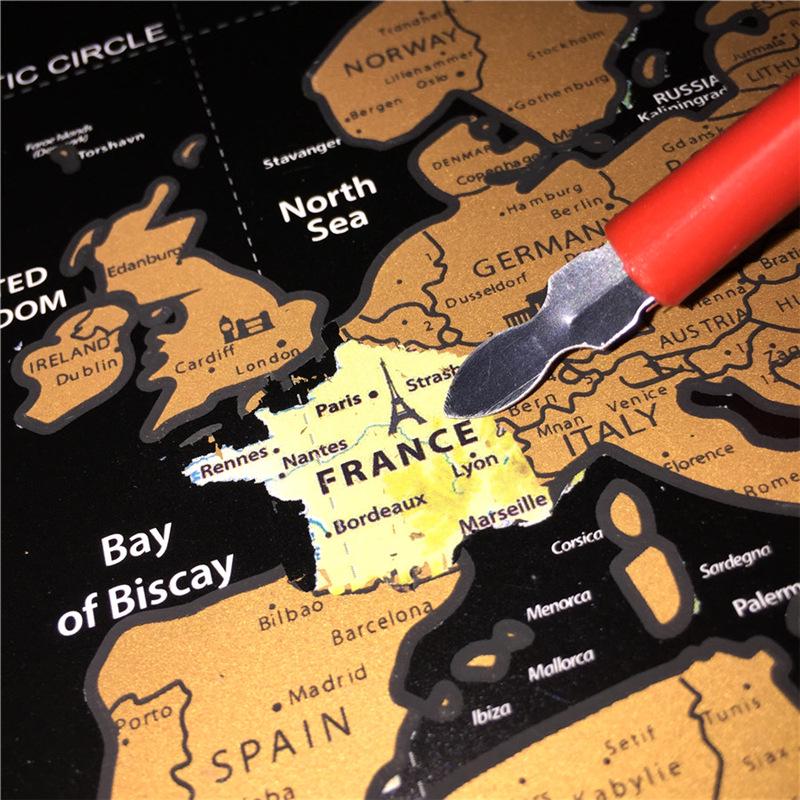 Minimalist Black & Gold Scratch-off World Travel Map Poster with Flags