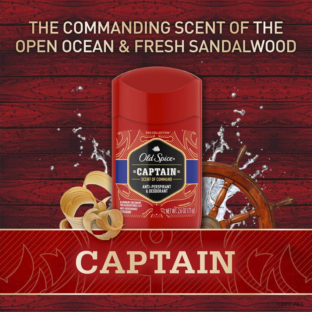 Old Spice Red Antiperspirant and Deodorant Invisible Solid Oz Men's Collection, Captain, 2.6