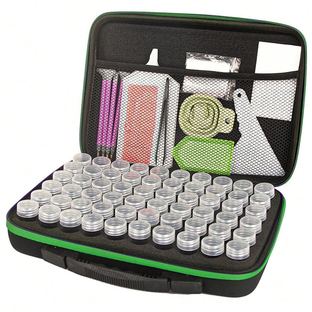 Diamond Painting Storage Box Container, 60-slot Bead Storage with 5D Diamond Art Accessories and Tool Kit Shockproof Jar Jewelry Bead Flash Rhinestone