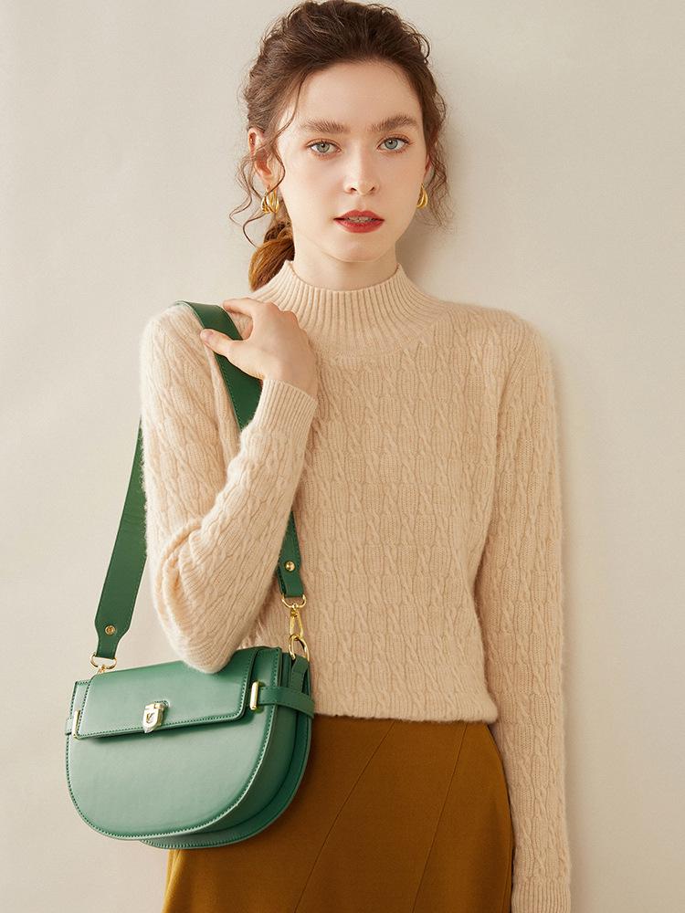 2024 Autumn/Winter Women's Jacquard Cashmere Knit Half-High Neck Sweater