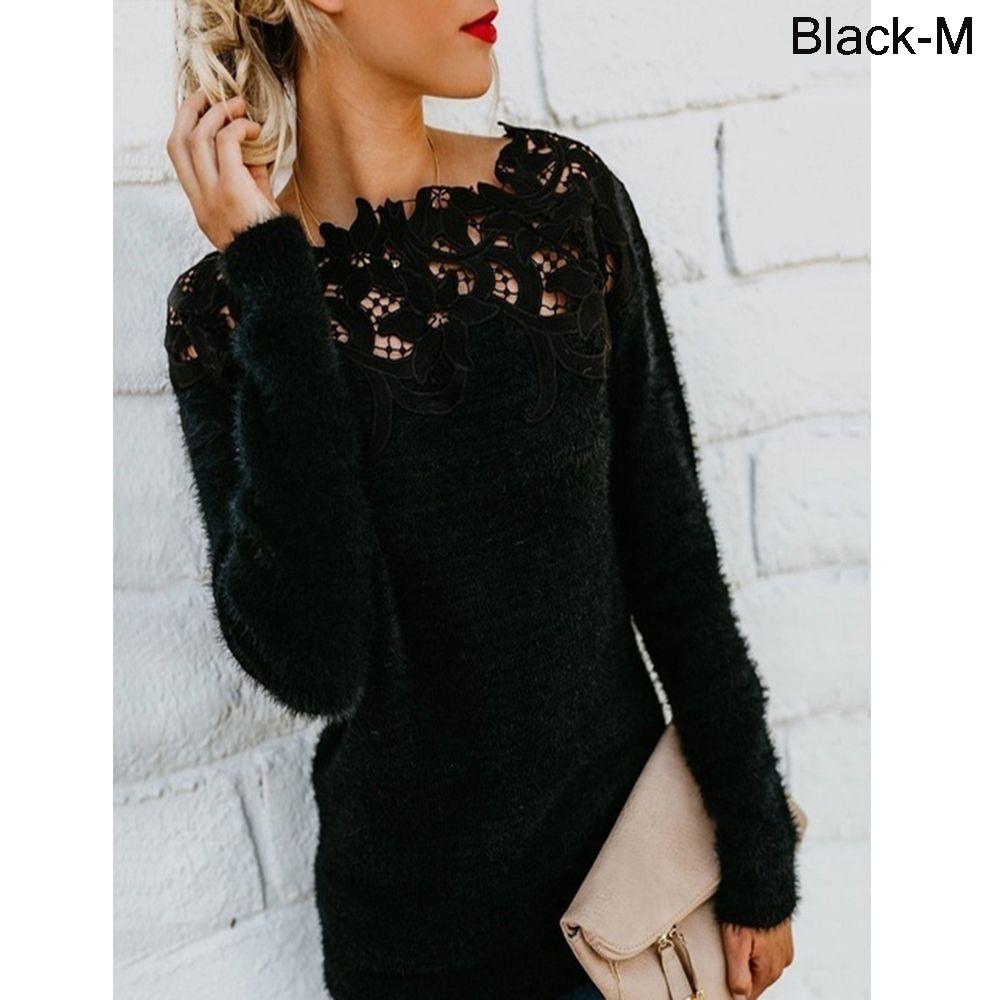 Round Neck Warm Long Sleeve Plus Size Jumpers Plush Pullovers Sttiching Tops Knitted Sweater