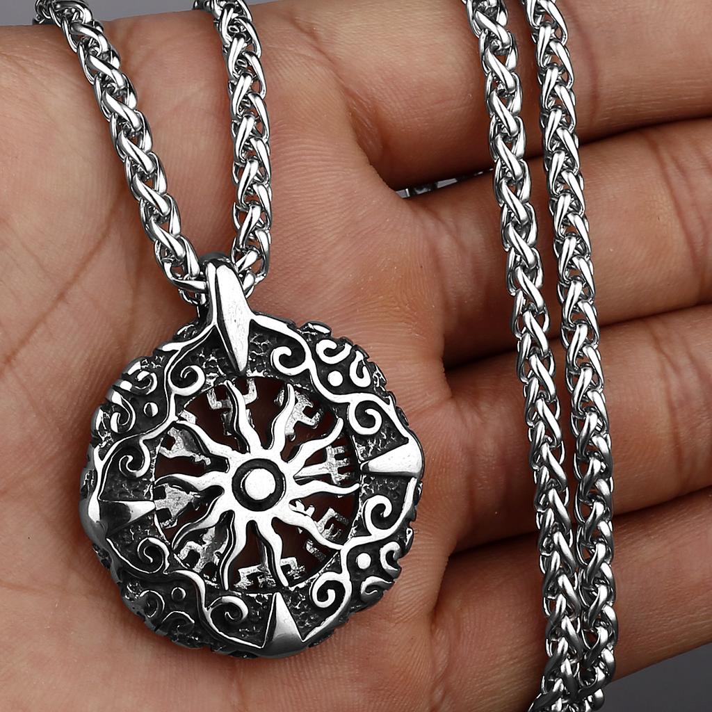 Original Stainless Steel Fashion Personality Viking Rune Amulet Hollow Men's Pendant Girlfriend Sweater Chain Jewelry