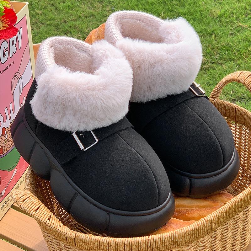 Fashion Versatile Snow Boots Women's Winter Wear Non-slip Thick-soled Plush Warm Indoor Plush Bag and Cotton Slippers