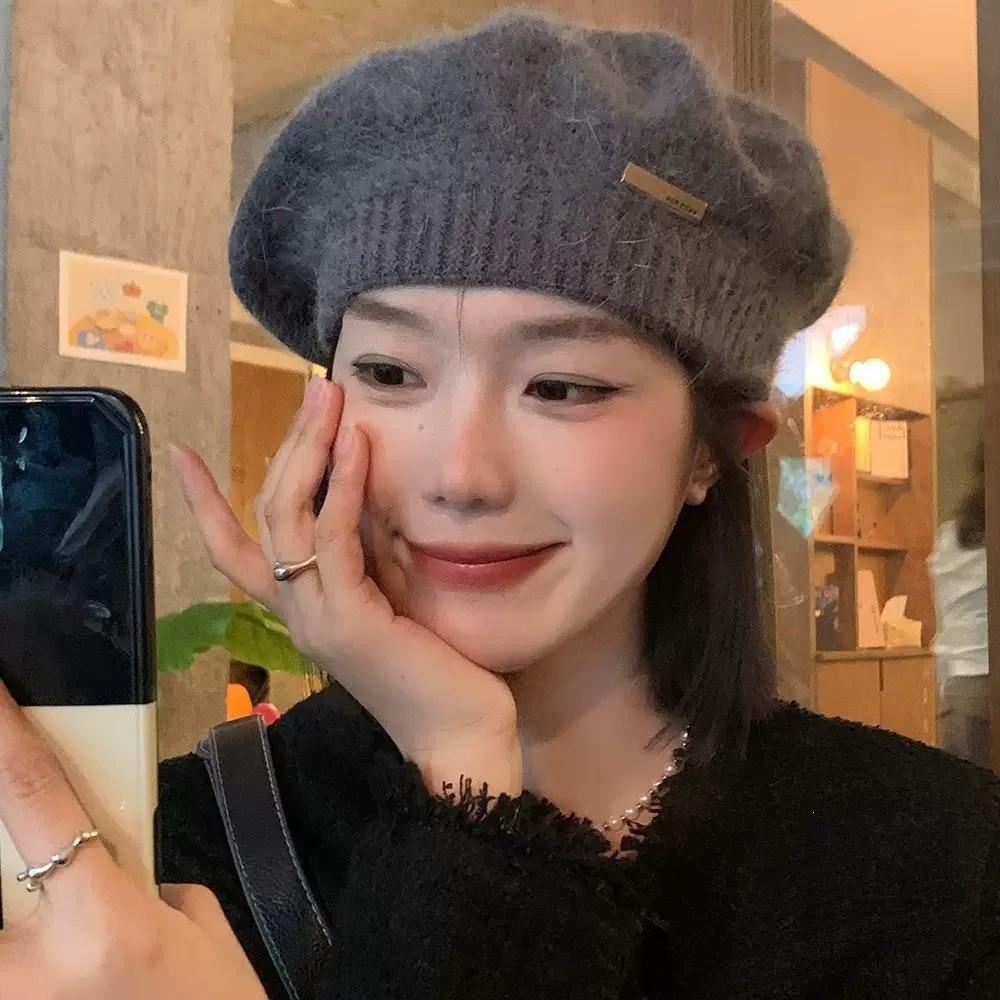 Solid Color Beret Hat Warm Woolen Beanie Cap Retro Knit Cap Women Girl