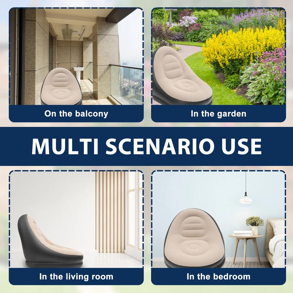 Portable Inflatable Lazy Chair PVC Air Couch Sofa with Foot Pad & Repair Patches Ergonomic Blow Up Lounger Chair for Living Room