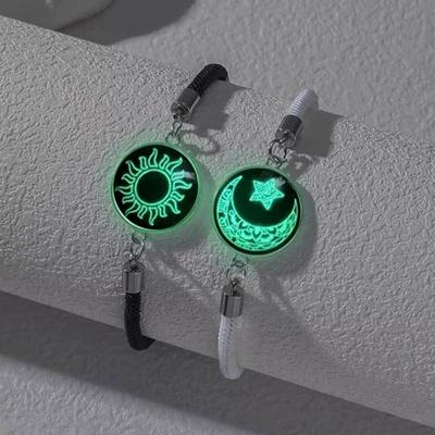 2 Pcs/Set Stainless Steel Couples Bracelet For Women Lover Luminous Sun Moon Rope Charm Friendship Valentine'S Day Jewelry Gift