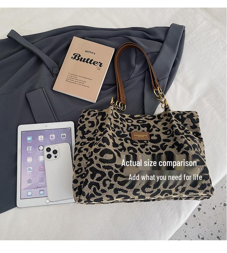 Large-Capacity Leopard Print Tote Bag - Women's Versatile Retro Shoulder Bag