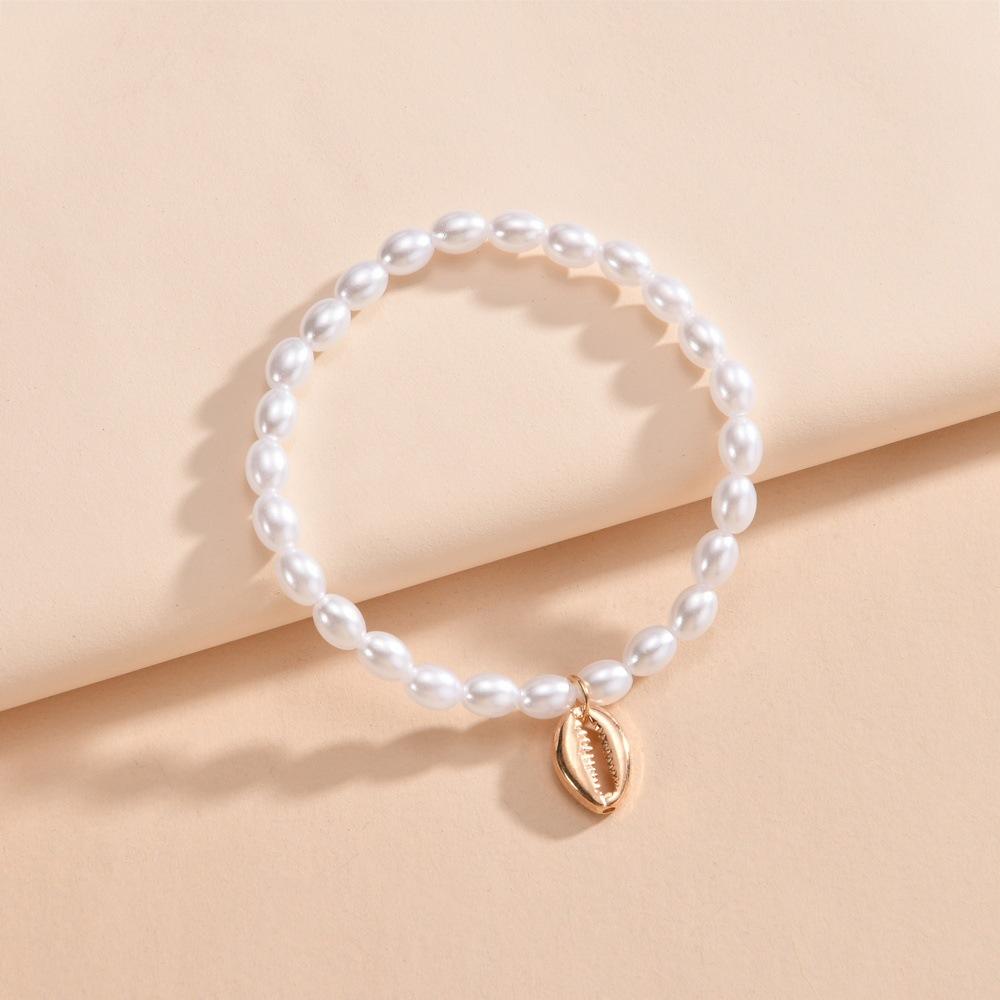 New Product, Seaside Beach Wind, Metal Shell, Pearl Beaded Anklet.