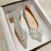 High Heels Women's New Temperament Shallow Mouth Rhinestone Pointed Bridesmaid Shoes Bow Thick Heel Single Shoes