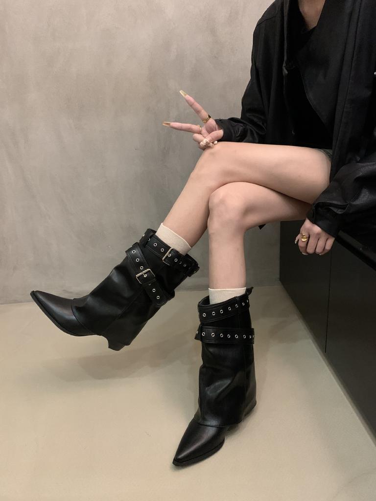 American Spice Girls Belt Buckle Pants Boots Short Boots Women's Boots 2025 Early Autumn New Niche Design Short Boots Western Boots
