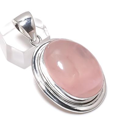 Rosenquarz Edelstein Handgefertigt 925 Sterling Silber Schmuck Anhänger 5,2 cm E0W72