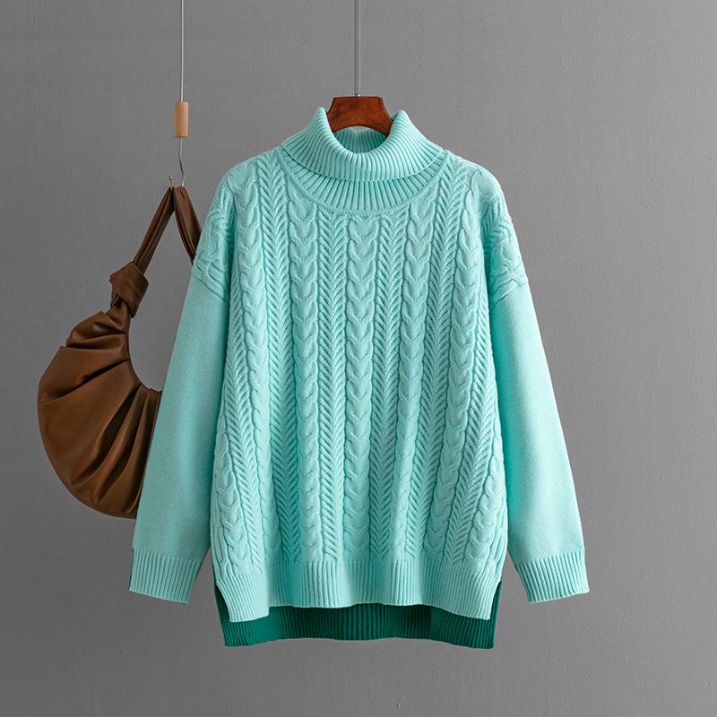 Two-Tone Jacquard Loose Slimming Long-Sleeve Knit Sweater, Autumn/Winter 2024