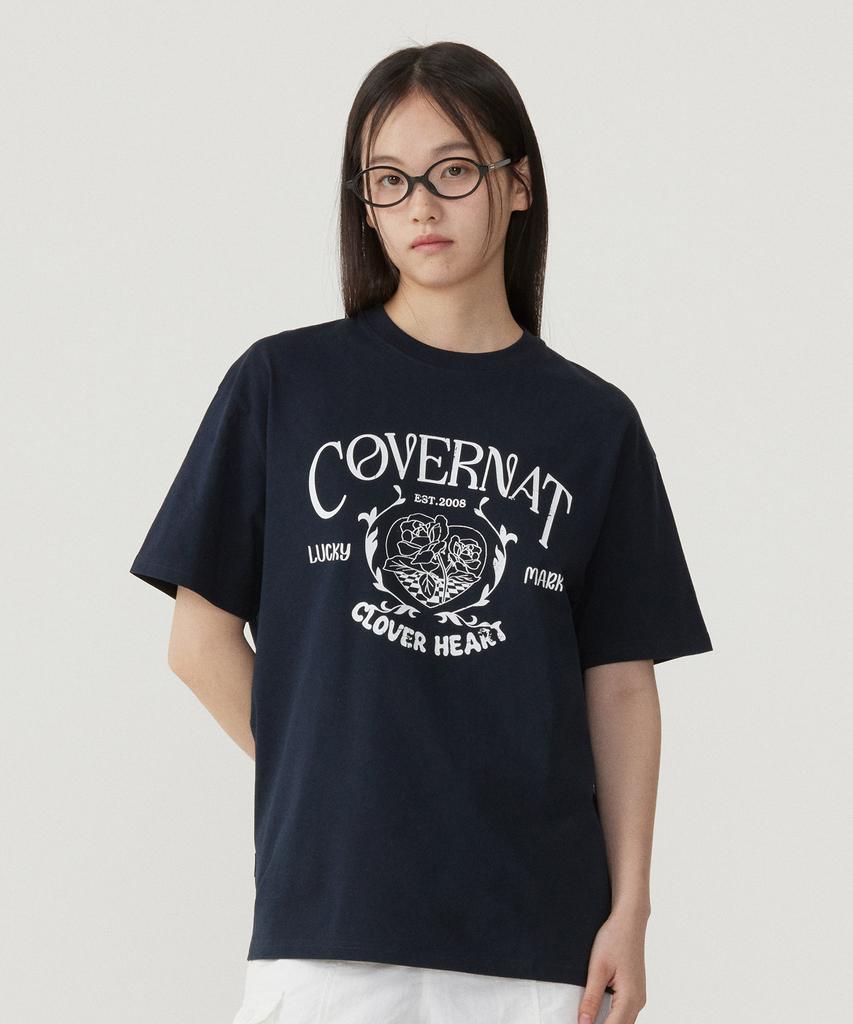 COVERNAT WOMAN Oversized Vintage Graphic T-Shirt Navy