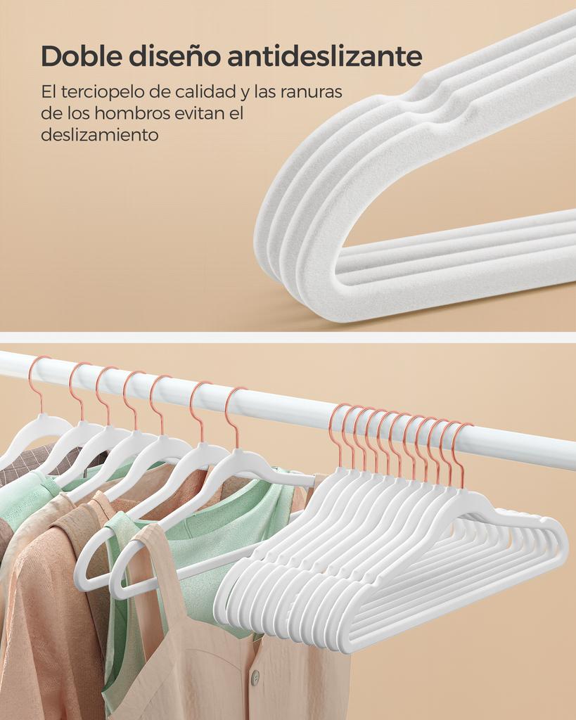 SONGMICSHOME Velvet Hangers 50 Pack, Non-Slip Hangers with Rose Gold-Colored Swivel Hooks, Slim Space-Saving Hangers
