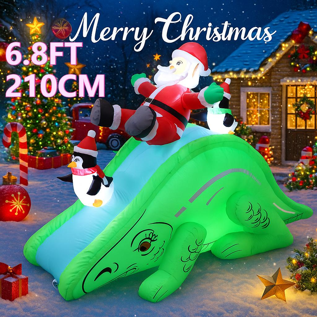 6.8FT LED Inflatable Xmas Yard Decor Santa Dinosaur Slide Penguins Christmas Decoration Gifts Toy Supplies Home Decor Ornaments