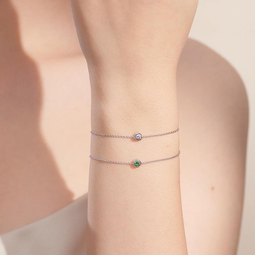 FANCIME Platinum Bracelet for May Single Perfect for and Popular Gift Wrapping Included Women, Emerald, Birthstone, Stone, Pt950, Slim, Stackable,