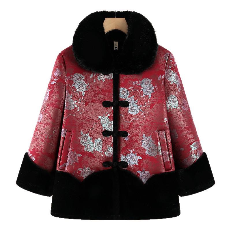 Women's Plus Velvet Thickened Coat for Middle-Aged and Elderly with Faux Fur Lining - Warm Winter Jacket for Grandmother