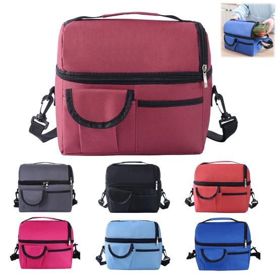 Water Repellent Picnic Bag Insulated Double Layer Lunch with Shoulder Strap, Durable Oxford Cloth Large Portable Thermal Meal Tote Capacity Container,
