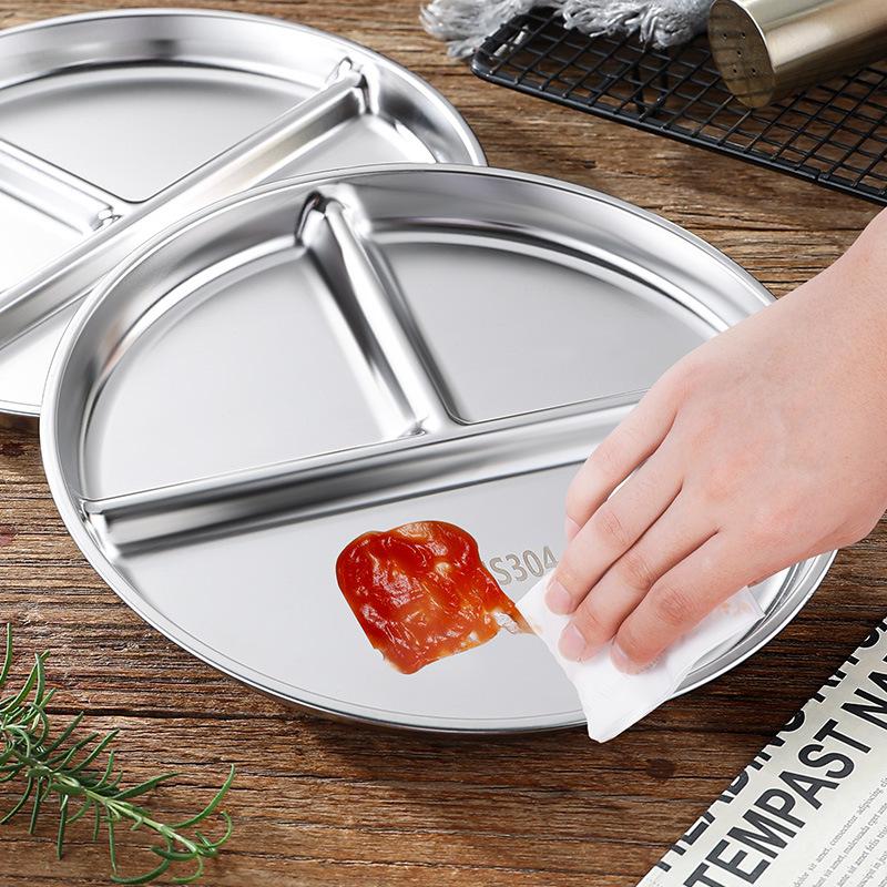 3-przegródkowy talerz obiadowy ze stali nierdzewnej, taca do serwowania, naczynie na przekąski, naczynia z przegródkami na jedzenie, pojemnik na lunch do stołówki szkolnej, narzędzia kuchenne