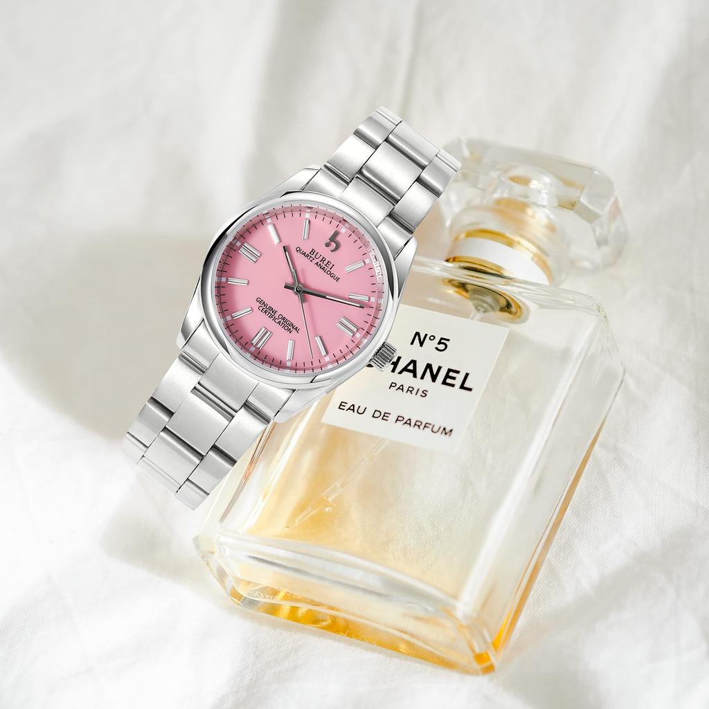 BUREI Women's Analogue Waterproof Quartz Couple's Watch, Popular, Simple, Silver/Green, Luminous