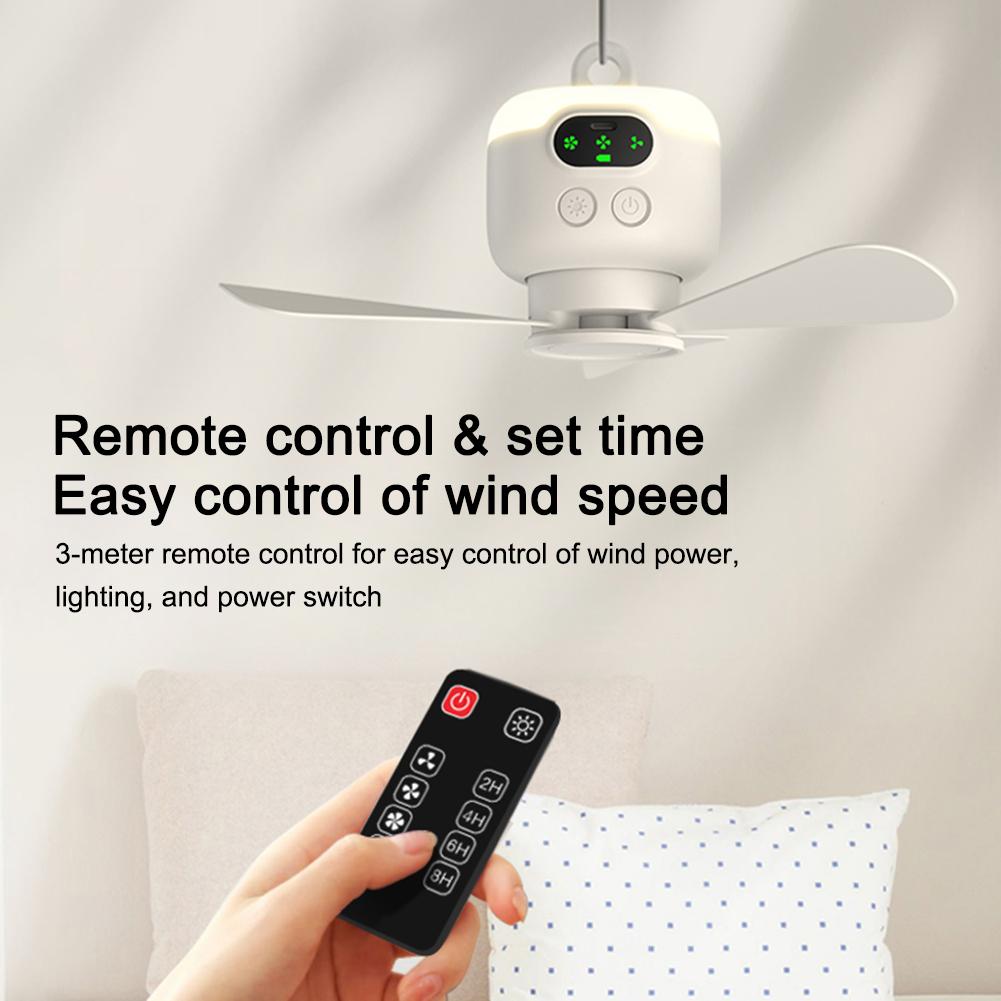 Rechargeable Camping Ceiling Fan with Light Portable Camping Fan with Remote Control 3 Wind Speed for Summer Household Outdoor