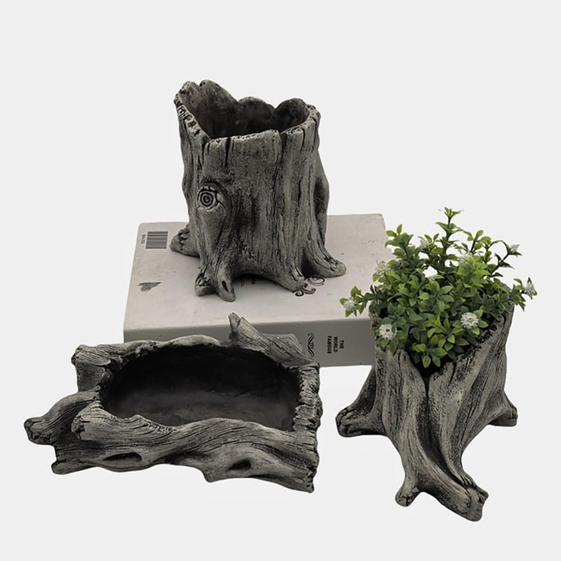 Artificial Driftwood Succulents Planter Rustics Cactus Flower Pots for Small Plant Flower Arrange Tree Stumps Sculpture
