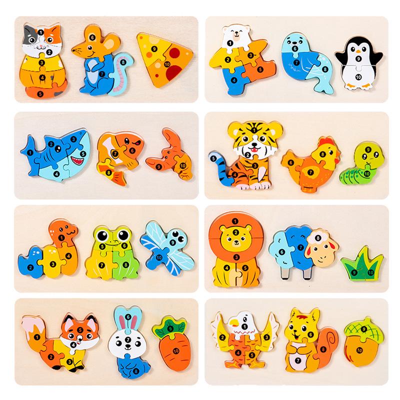 3D Wooden Animal and Vehicle Jigsaw Puzzles for Children - Educational, Large Piece, Interlocking Board Toys.