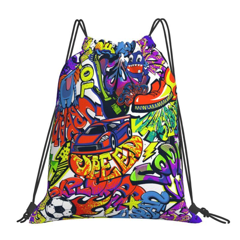 Bolsas con Cordón de Graffiti para Mujeres Hombres Plegables Ligeras Mochila Deportiva para Gimnasio Colección de Cómics Americanos Mochilas de Entrenamiento Pop Art