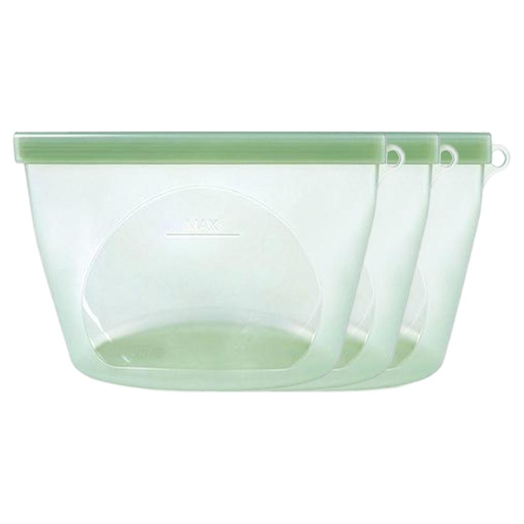 3pcs 1000ml Kitchen Storage Silicone Bags Reusable Food Grade Silicone Leakproof Freezer Bags with Built-In Seal for Refrigerator and Pantry