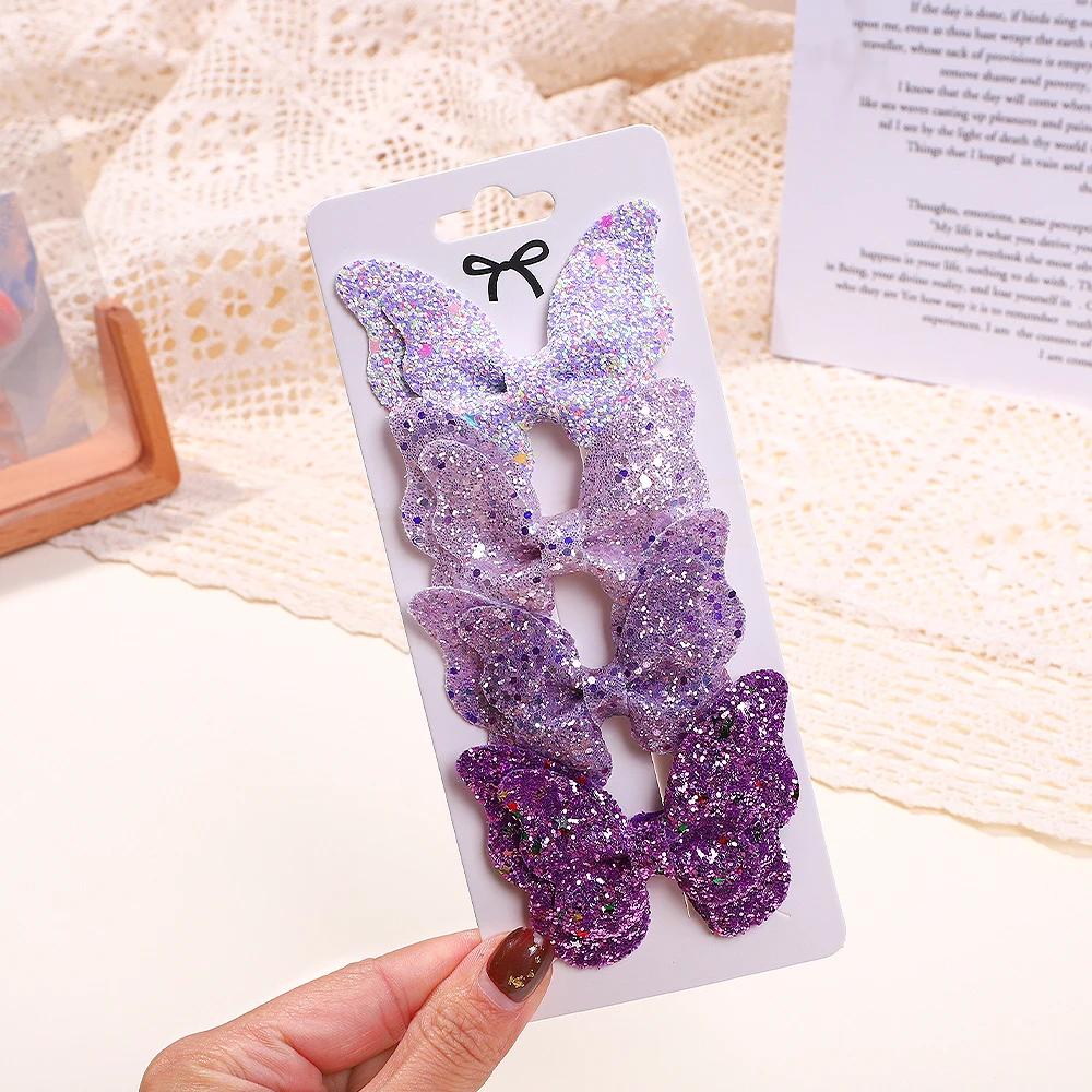 4Pcs/set Cute Sequins Double Butterfly Hair Bows Clip for Baby Girls Leather Kids Hairpins Barrettes Headwear Hair Acesssories