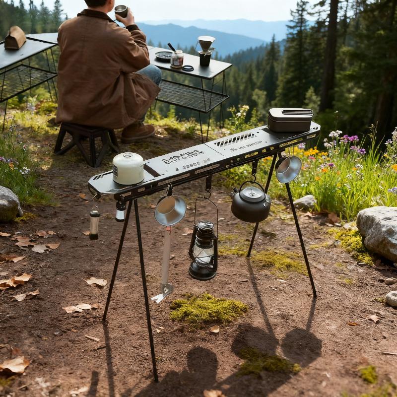 Foldable Outdoor Triangle Rack: Portable Tripod Shelf for Storage, Camping Tableware, and Lamp Holding