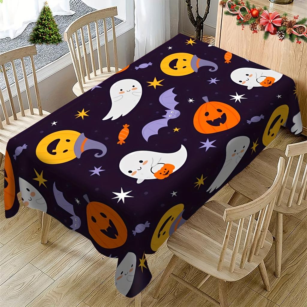 Halloween Ghosts Pumpkins Rectangle Tablecloth for Table Home Dinner Reusable Table Cloth for Party Picnic Halloween Decorations
