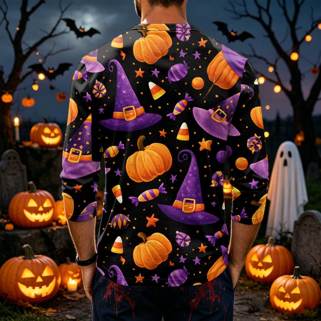 Men's Long Sleeve Shirt with Print for Casual Holiday Wear