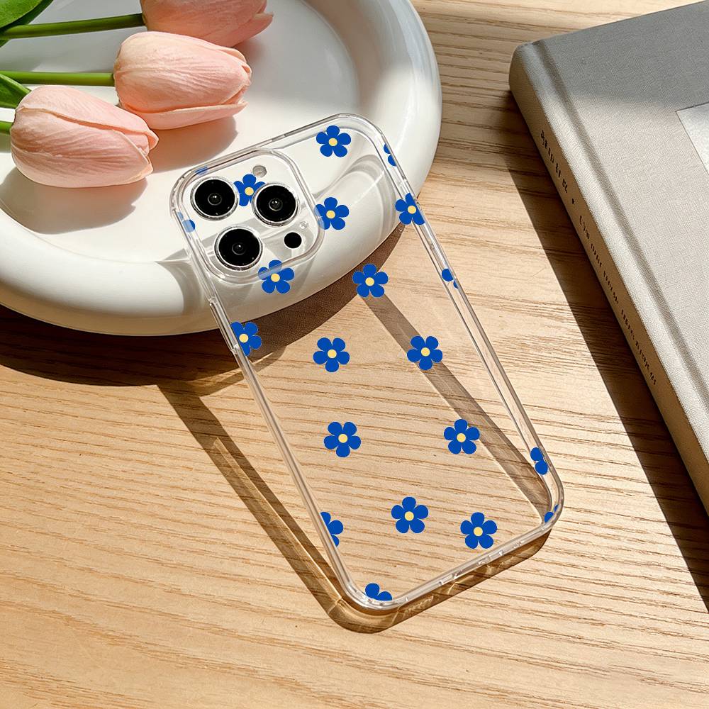 Blue Minimalist Print Phone Case For iPhone 17 16 15 14 13 12 11 Mini Pro Max Plus Transparent Cover