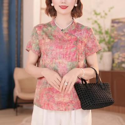 Elegant Casual Shirt Breathable Short Sleeve Summer Short Sleeve Fashion Thin Top Jacquard T-Shirt