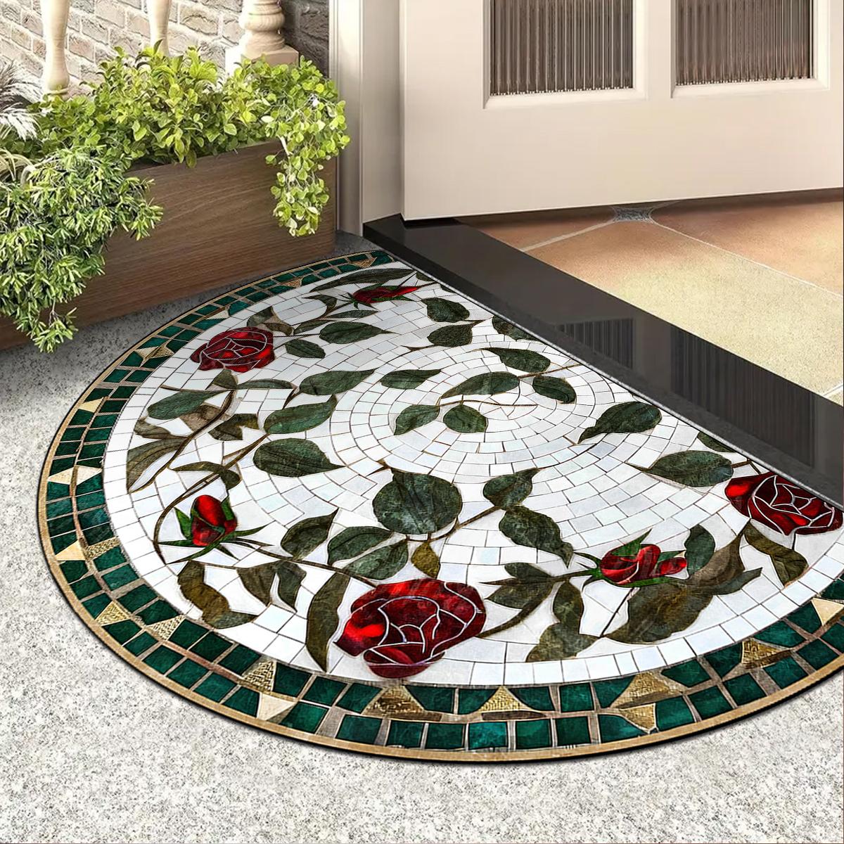Door Entry Mat Entrance Doormat House Outdoor Floor Carpet Semi-circular Rug Floral Style Home Decoration Rugs Felpudo