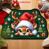 Cartoon Reindeer Christmas Doormat Green Plush Snowflake Candy Cane Non Slip Washable Entryway Rug Indoor Home Decor