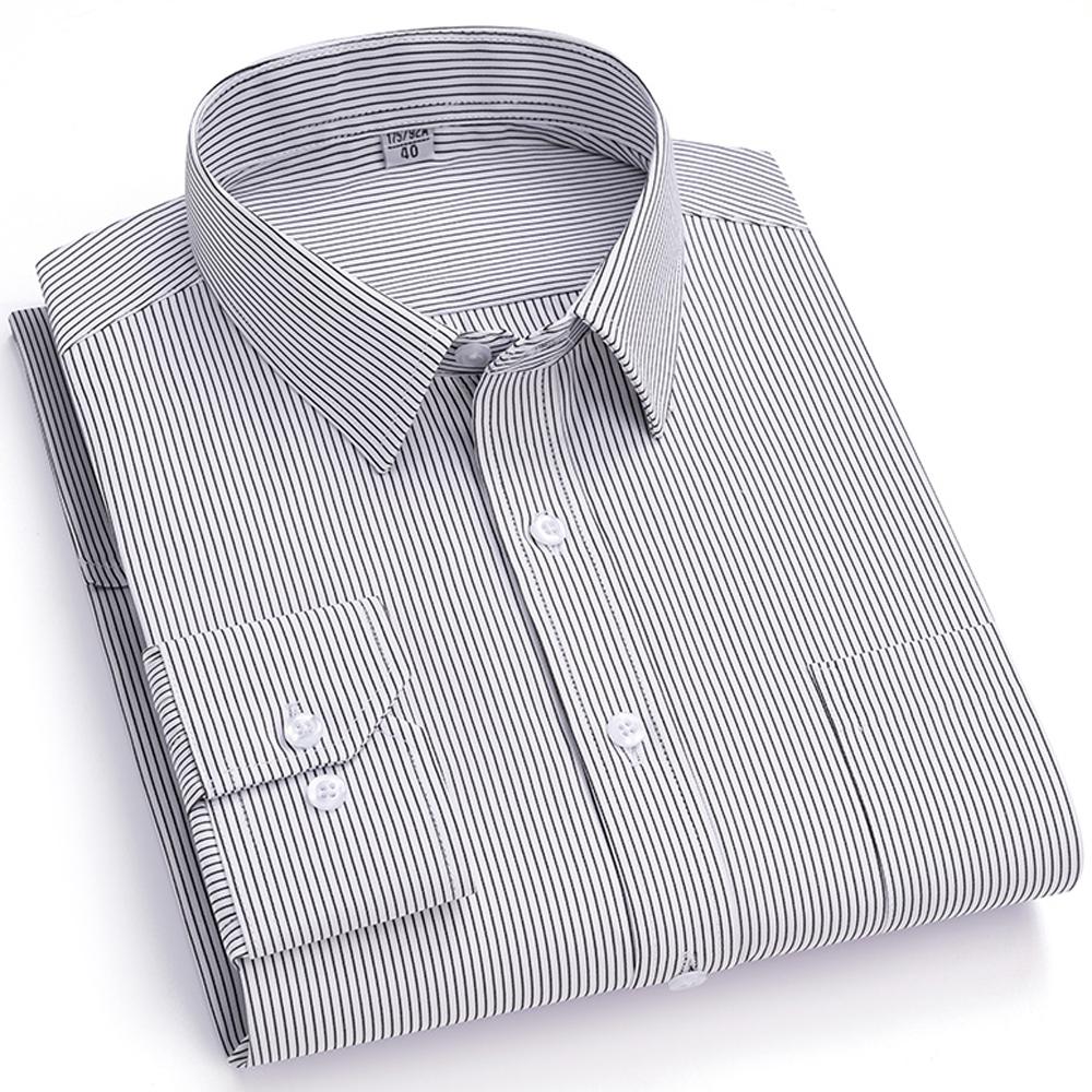 

Men s Spread Collar Long Sleeve Striped Dress Shirt with Chest Pocket - Classic Business Formal for Office & Professional Wear 43