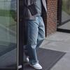 Mens Straight Leg Jeans High Street Style Loose Fit Stone Wash Casual Denim Pants Youth