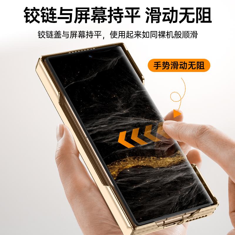 Voor Huawei Mate XT XTs Ultimate Hoesje Effen Leer Transparante Lente Scharnier Metalen Lens Stand Schermbeschermer Volledige Beschermhoes