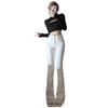 White High-Waisted Elastic Micro-Flare Jeans: Slimming, Floor-Sweeping, Perfect for Spring & Autumn