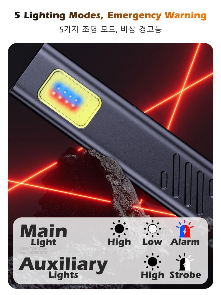 Security Rechargeable Flashlight, Magnetic Work Light, USB C Pocket Torch with Clip, Mini LED Emergency High Power Warning Light