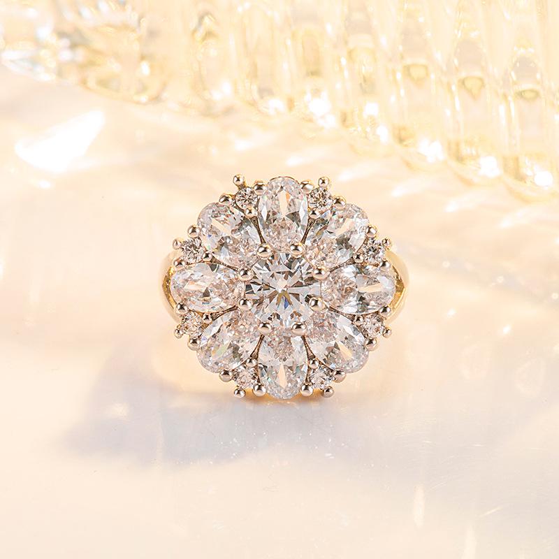 Purple Diamond Flower Petal Ring with Amethyst Zircon for Women - European & American Style